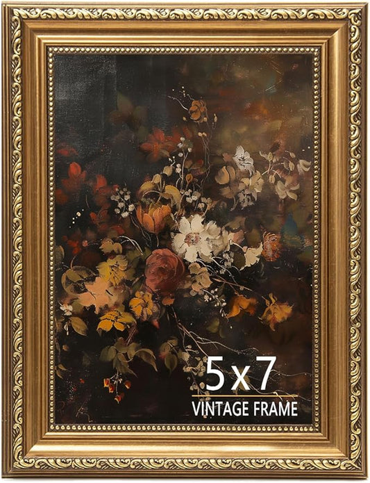 ASTRDECOR 5x7 Vintage Gold Picture Frame, Ornate Antique Photo Frame 5 x 7 with HD Glass, Retro Decorative Frame for Table...