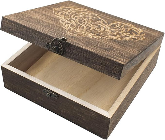 Hiyoo Wooden Memory Keepsake Box with Lid, Floral Heart Engraved Keepsake Box Decorative Storage Case For Photos Letter Ti...