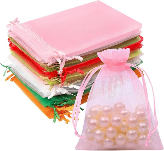 Crweety 50 PCS Organza Bags 3x4 Multicolor, Small Gift Bags for Jewelry Candy Goodie Treat Sachet, Mesh Gift Bag Drawstrin...