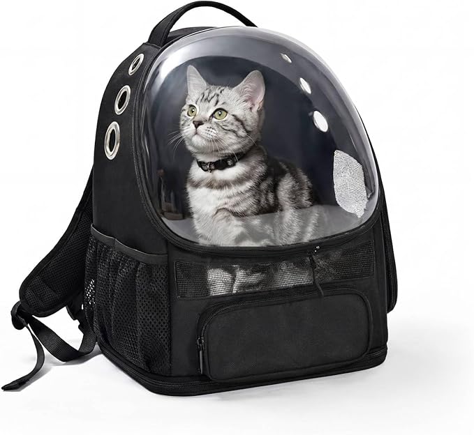 Amazon Basics Pet Carrier Backpack for Small Cats & Dogs, Collapsible Travel Carrier with Bubble Window & Breathable Mesh,...