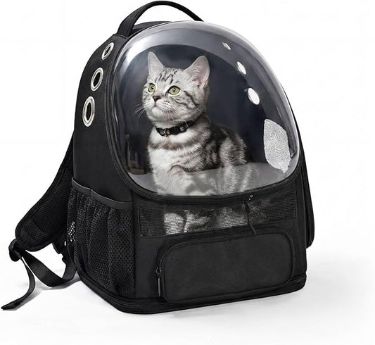 Amazon Basics Pet Carrier Backpack for Small Cats & Dogs, Collapsible Travel Carrier with Bubble Window & Breathable Mesh,...