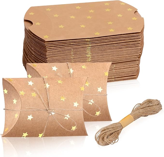 100 Pieces 2.36x3.5x0.98 inch Small Gift Pillow Boxes for Gifts Kraft New Year Gift Box Christmas Pillow Boxes Pillow Gift...