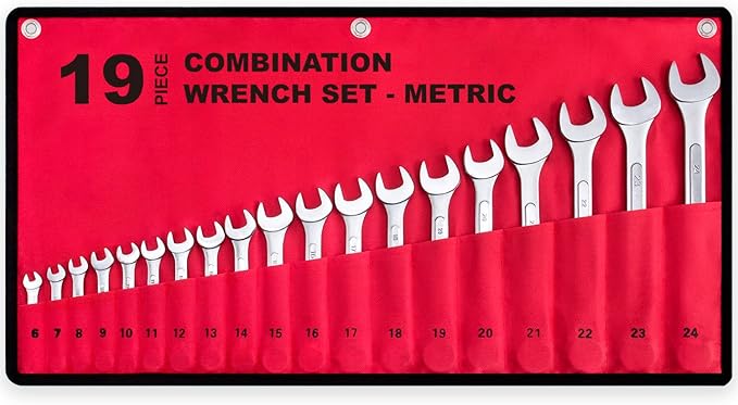 19-Piece Complete Metric Combination Wrench Set in Roll-up Pouch, No Skipped Metric Sizes 6mm - 24mm | Best Value Wrench S...