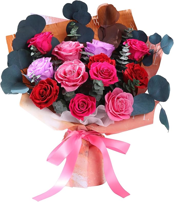 Lovenfold Flowers for Delivery Birthday Flowers Gift for Her,Preserved Flowers Bouquet 12 Roses Mixed Bouquet,Rose Gifts f...
