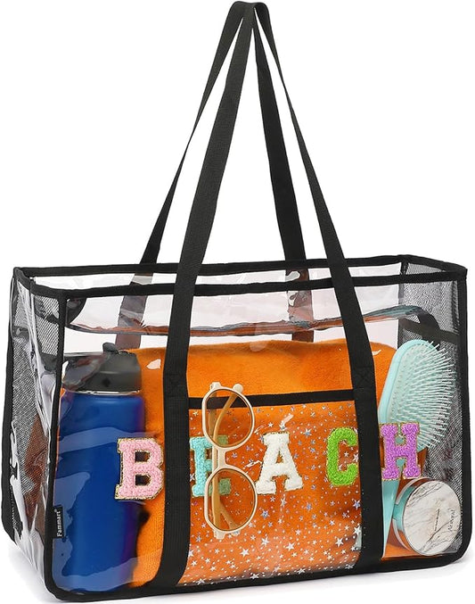 Fammart Clear Beach Bag for Women, Large Pool Tote Cruise Vacation Essentials - Zipper Closure, Waterproof, Sandproof