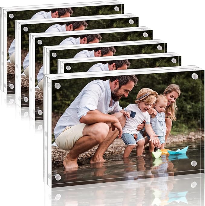 Fixwal 4x6 Picture Frame, 6 Pack Acrylic Frames, Clear Double Sided Photo Frame with Magnetic Desktop