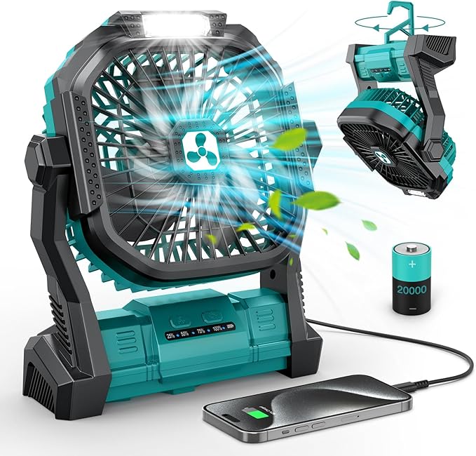 ONLYNEW Portable Fan Rechargeable, 20000mAh Cordless Battery Powered Fan with LED Lantern, USB C Battery Operated for Trav...