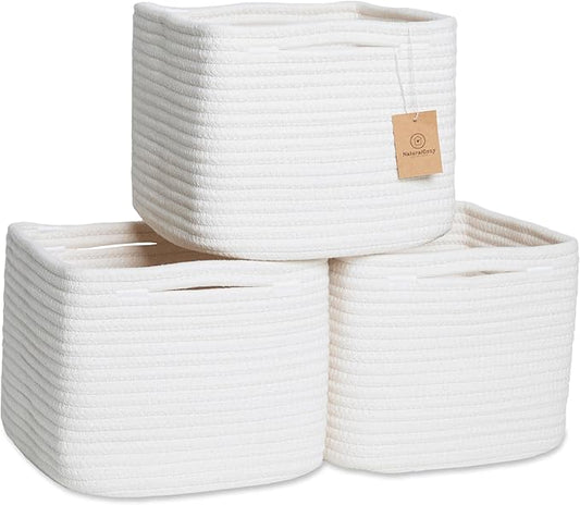 NaturalCozy Storage Cubes 9”x9”x7”Cotton Rope Woven Baskets for Organizing 3-Pack | 9 Inch Cube Storage Bin | Small Basket...