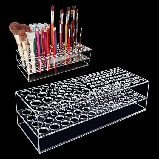HESHUYU Acrylic Paint Brush Holder 105 Holes Clear Paintbrush Holder Organizer Artist Brush Holder Paint Brush Stand Rack ...