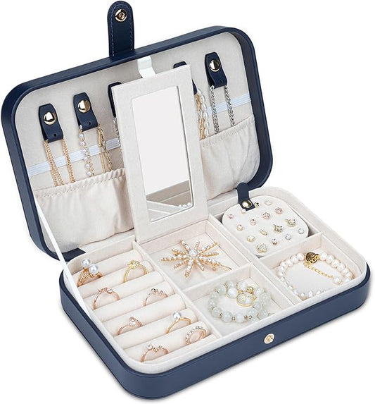 V-LAFUY Small Jewelry Box, Travel Jewelry Case Portable Jewelry Boxes for Women, 2-Layer Jewelry Travel Organizer, Gift fo...