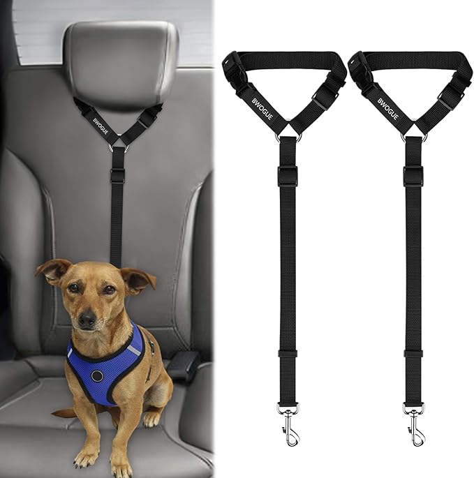 BWOGUE 2 Packs Dog Cat Safety Seat Belt Strap Car Headrest Restraint Adjustable Nylon Fabric Dog Restraints Vehicle Seatbe...