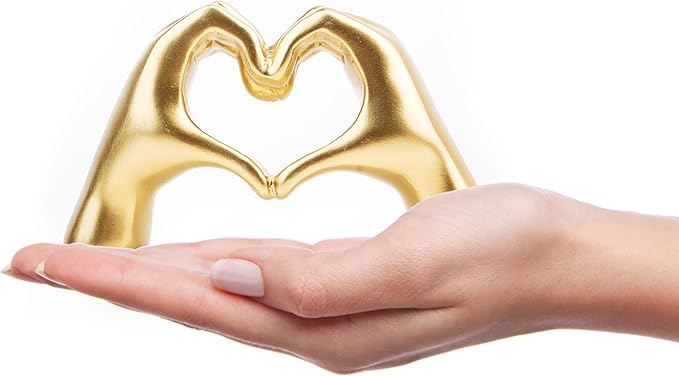 Small Heart Hands Sculpture Decor for Living Room Bedroom Bookshelf Coffe Table and Office Display, Love Finger Statue Mod...