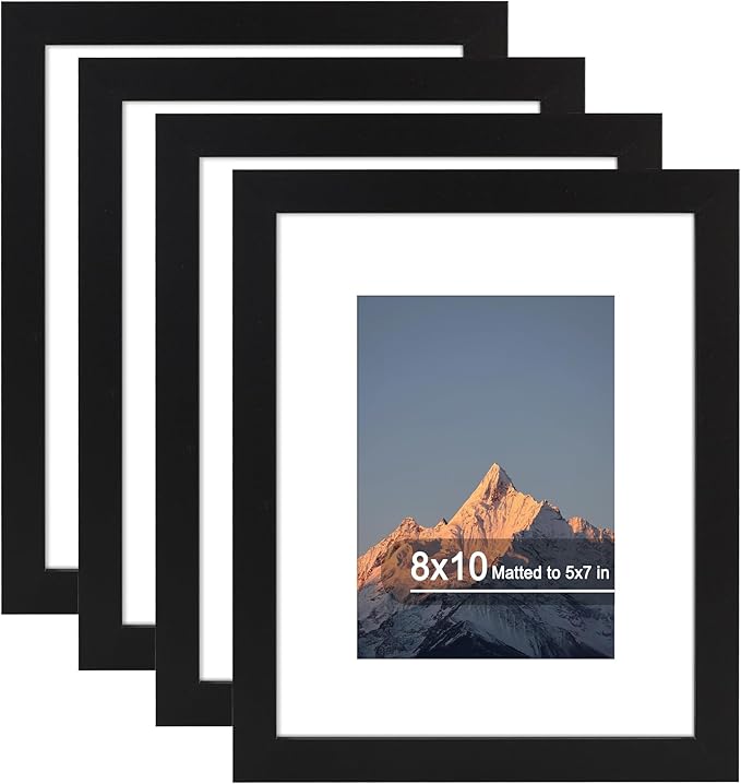 SZYUU 8x10 Picture Frame Set of 4, High Definition Real Glass, Display Pictures 5x7 with Mat or 8x10 Without Mat, Gallery ...