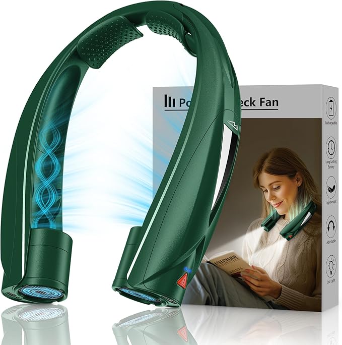 Laimiod Portable Neck Fan - with LED Book Light, 6-20 Hrs Long Battery, 6-Speed Adjustable, USB-C Rechargeable, Ultra Quie...