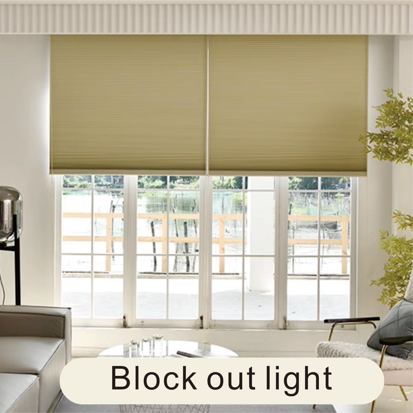 Raised Flag Day-Night Shade With Remote Control And Solar Panel-Full Blackout Motorized Shades For Home And Office-Cordless Organ Shade-Cordless Cellular Shade-Khaki