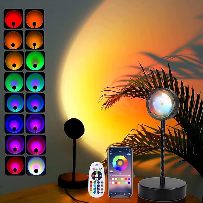 JIMEI Sunset Lamp Projector Led Lights for Bedroom Night Light RGB Lights Sun Sunlight Sunrise Lamp 10w 360° Rotation Mood...