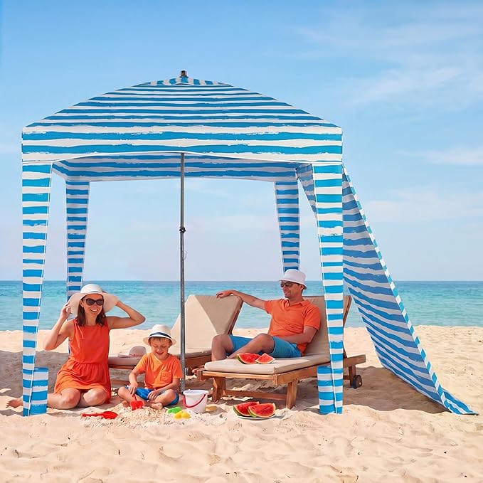 OLIXIS 6'×6' Beach Cabana Tent Sun Shelter – UPF 50+ Easy Setup Cool Canopy Tent Sun Shade with Side Wall, Wind Resistant ...