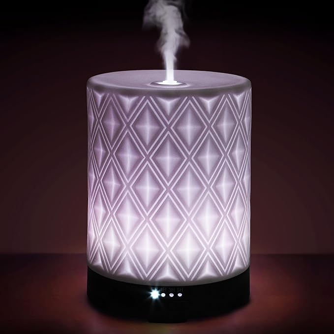 Earnest Living Essential Oil Diffuser for Large Room White Ceramic 250ml Aromatherapy Diffuser with 4 Timers 7 Night Light...
