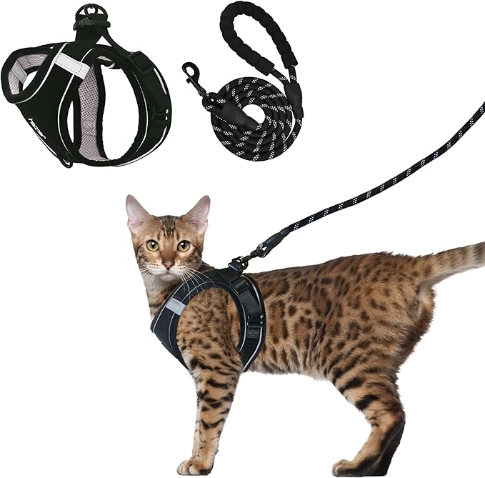Hepper Cat Harness and Leash Escape Proof Set - Black Tactical Cat Harness with Reflective Safety Strips - Kitten or Cat V...
