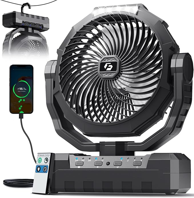 FRIZCOL 3-in-1 Camping Fan - Portable Fans Rechargeable - 24000mAh Battery Powered Fan with Light & Remote for Indoor, Out...