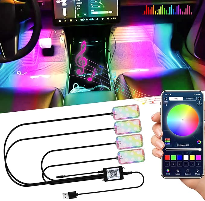 Car LED Interior Lights，RGB Decorative Mood Lighting for Car Foot Ambient Lighting ，APP Control Music Sound-Activated Car ...