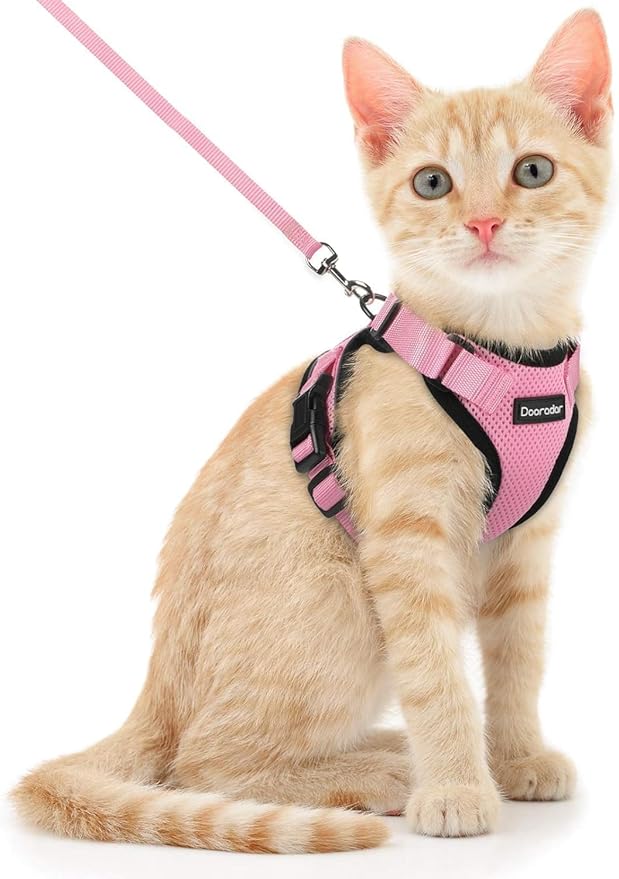Dooradar Cat Harness and Leash Set, Escape Proof Safe Adjustable Kitten Vest Harnesses for Walking, Easy Control Soft Brea...