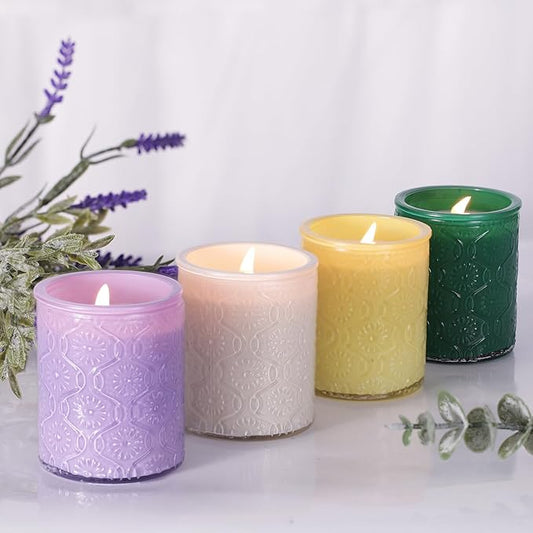 LETINE 12 oz Scented Candle Gift Set (Pack of 4) - Vanilla, Citronella, Lemon & Lavender Soy Wax Candles for Women, 24H Bu...