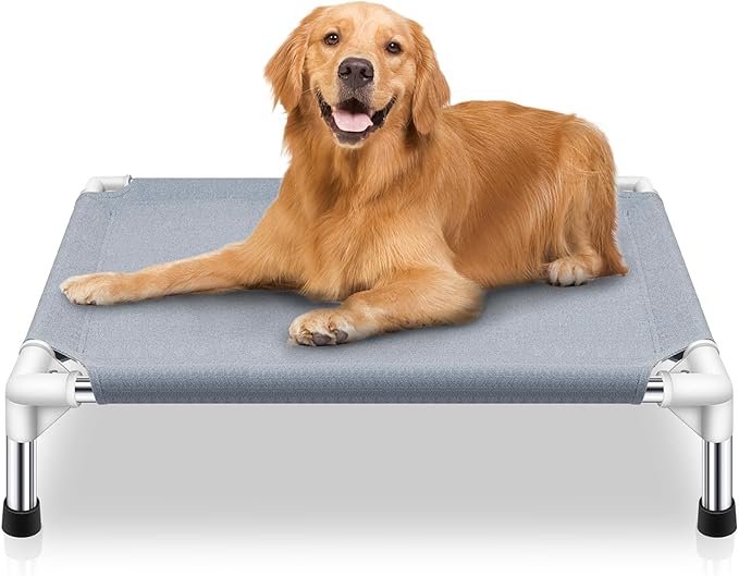 Elevated Cooling Dog Bed, Raised Outdoor Dog Bed for Medium Dogs, Portable Pet Cots with No-Slip Rubber Feet, Double Layer...