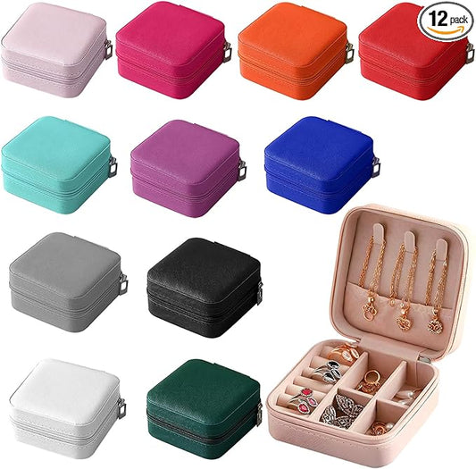 12 Pack Jewelry Box for Women, Mini Jewelry Travel Case PU Leather Organizer Box Small Portable Storage Holder for Womens ...