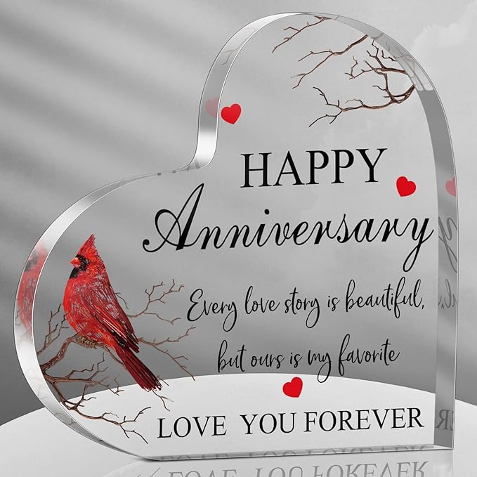 Happy Anniversary Cardinal Gift for Women Anniversary Wedding Gifts Acrylic Valentines Day Gifts for Her Him Couple Wife H...