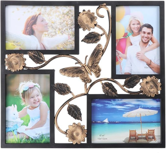 ULTNICE Decorative 4 Opening Wall Hanging Photo Frame with 3D Flower Collage Design Resin Material Easy to Install 13.18X1...
