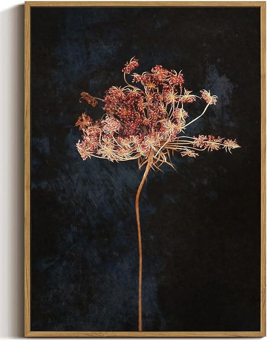 WALLZK Vintage Framed Wall Art Moody Botanical Wall Decor Dark Dried Flower Minimalist Canvas Prints Pictures Rustic Retro...