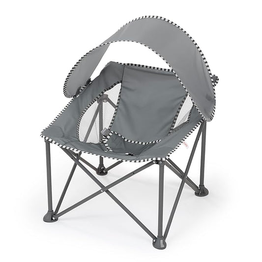 Bright Starts Pop 'N Chill Portable Infant Beach Chair, Travel Seat with UPF 50+ Canopy, Indoor/Outdoor Baby Seat, Grey, ...