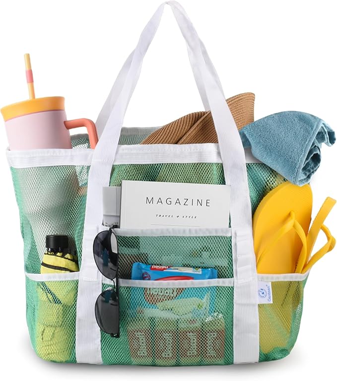 Genteen Mesh Beach Bag,Large Beach Totes for women Large Foldable Mesh Swimming Pool & Vacation Essentials Bag