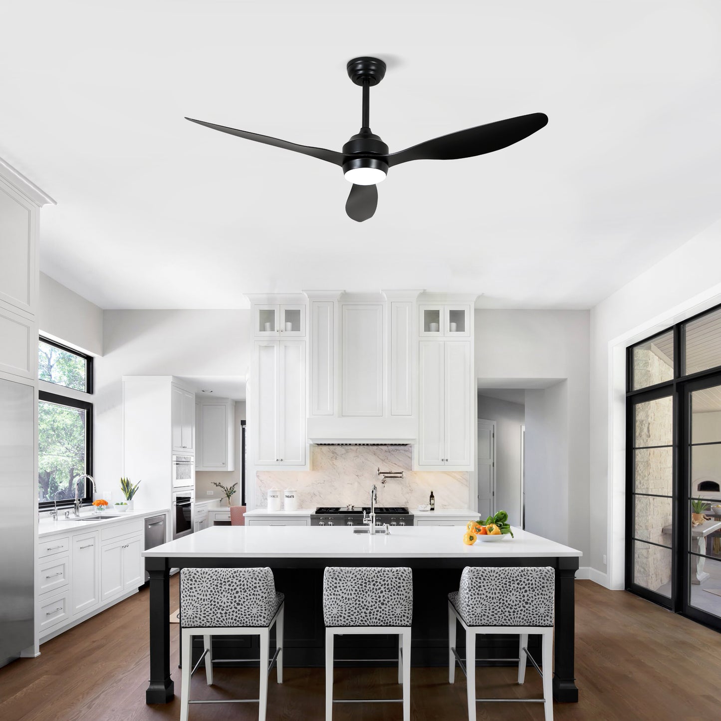 52  Ceiling Fan With Lights Quiet DC Motor 3 ABS Blade Ceiling Fans 6 Speed Levels,Reversible Ceiling Fan, For Patio Living Room, Bedroom, Office,Indoor. Matte Black