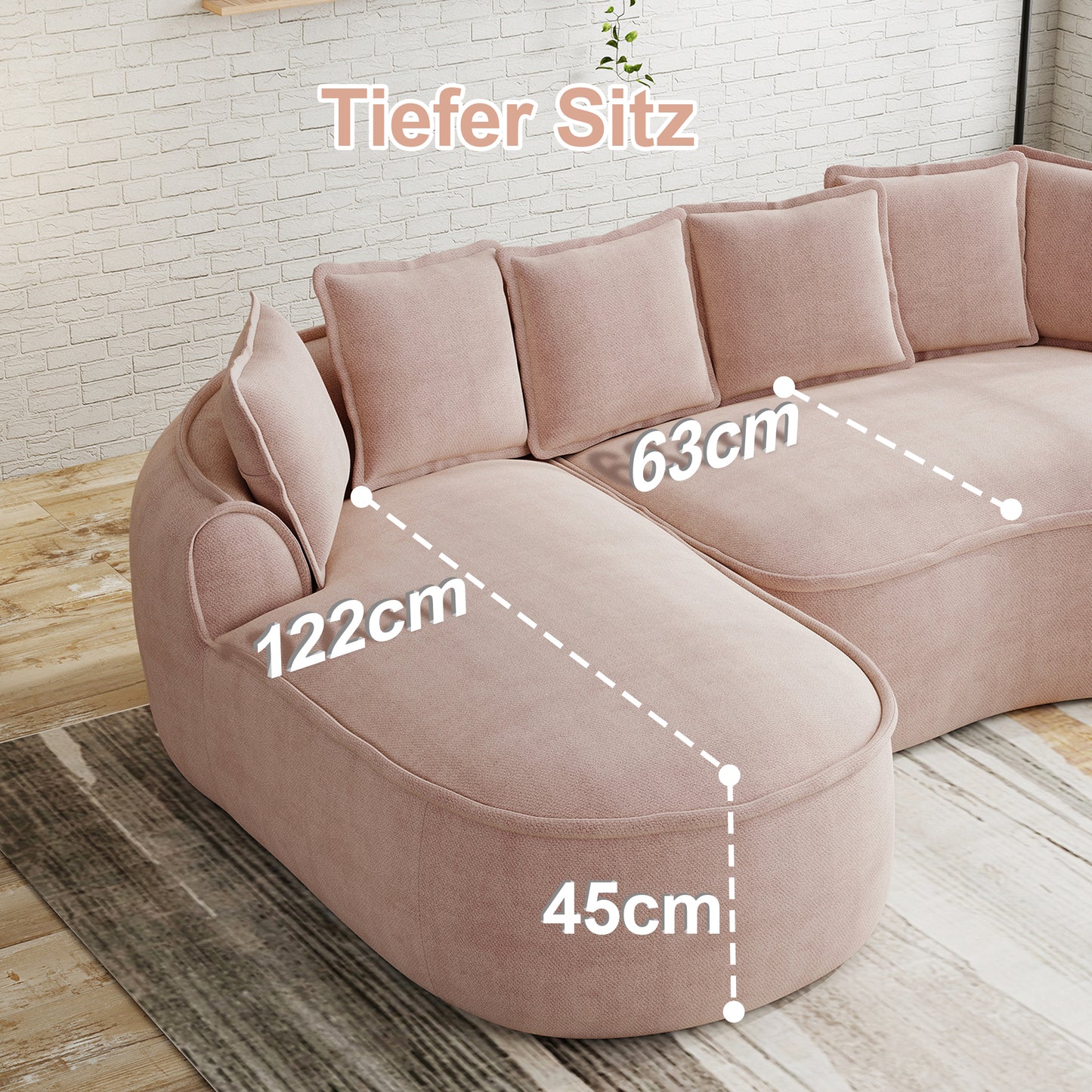 Comfortable Chenille Cloud Double Sofa, Frameless Design, Extra Large Double Chaise Longue, Including Cushions, No Setup Needed, For Living Room,Pink