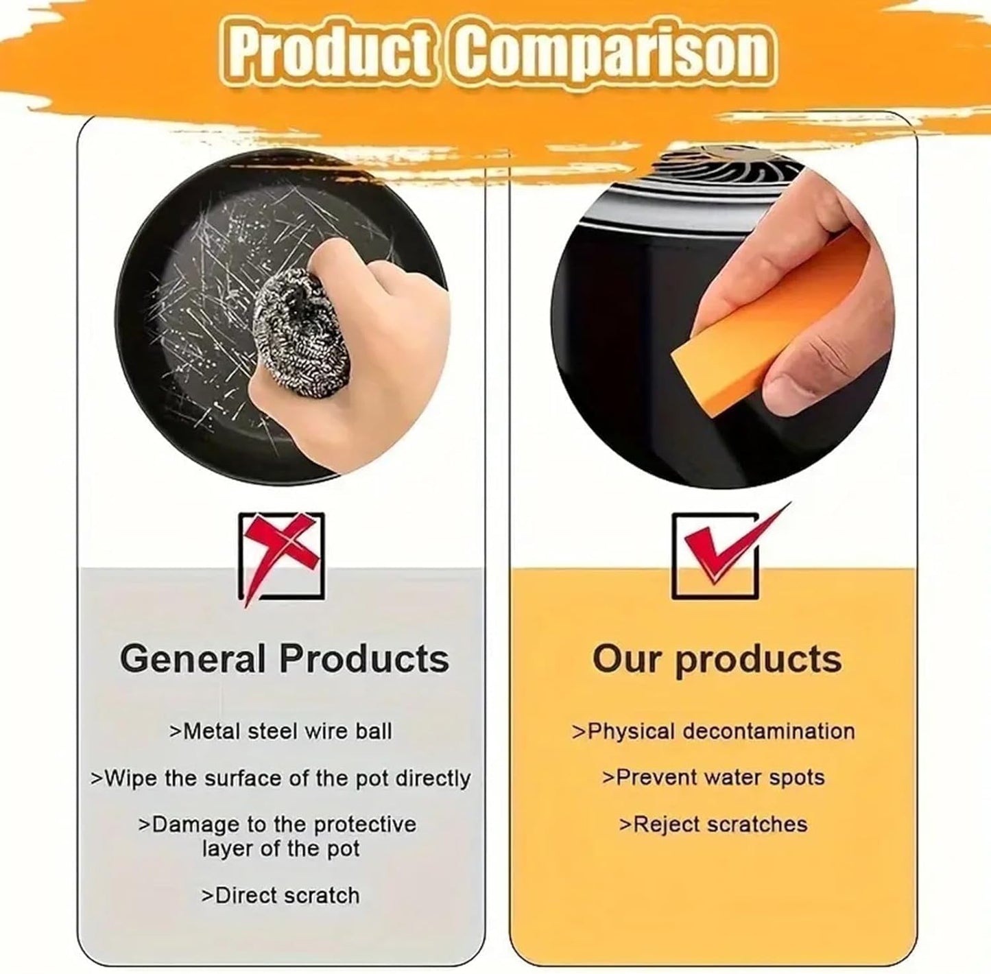 Stainless Steel Decontamination Scratch Eraser,Magical Rust Eraser Stainless Steel Stain Remover, Rubber Rust Cleaning Eraser For Kitchen, Bathroom, Household Orange Colour
