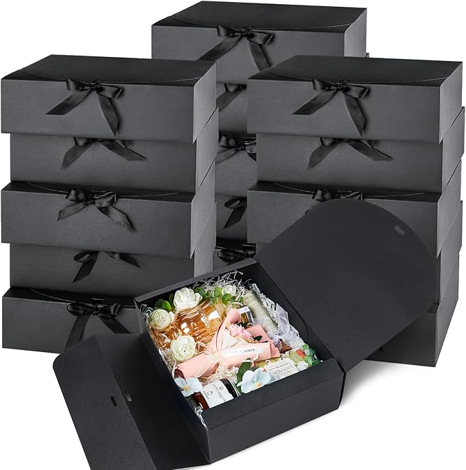 Kucoele 15 PCS Gift Boxes with Lids, 10.6 x 7.8 x 3.1 Inches Bridesmaid Gift Boxes, Black Proposal Boxes with Ribbons for ...