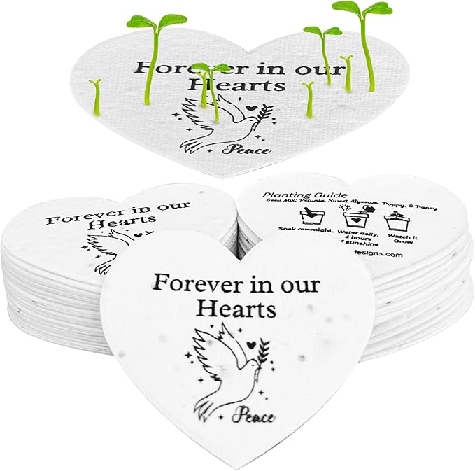 50 Plantable Seed Paper Funeral Favors for Guests - Handmade Seed Cards with Wildflower Seeds for Celebration of Life Even...