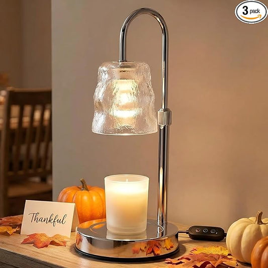 Candle Warmer Lamp with Timer & Dimmable,Candle Lamp Warmer with Ice-cracked Glass Shade,Gifts for Women valentine’s day, ...