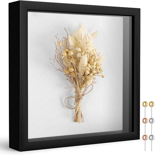 Califortree 8x8 Shadow Box Frame with Soft Linen Back - Push Pins Included, Memory Box Display Case for Flower, Tickets an...