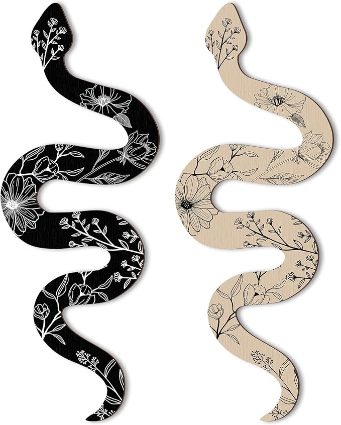 Gerrii Set of 2 Earthy Room Decor Wall Art Boho Witchy Wooden Snake Decor Natural Aesthetic Wall Hanging Boho Art for Apar...