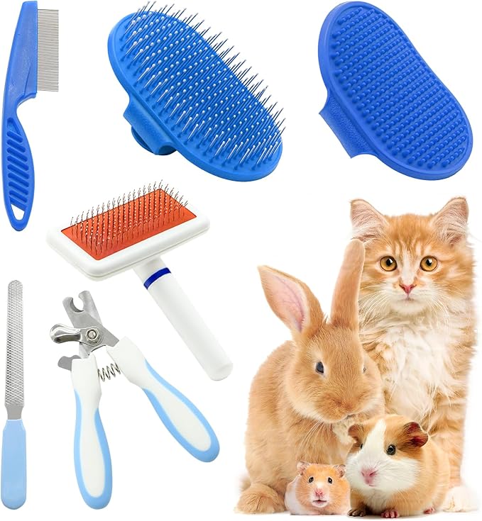 Crafterlife Pet Grooming Kit with Slicker Brush Bath Massage Glove Brush Pet Shedding Comb Nail Clipper Trimmer 6 Piece Se...