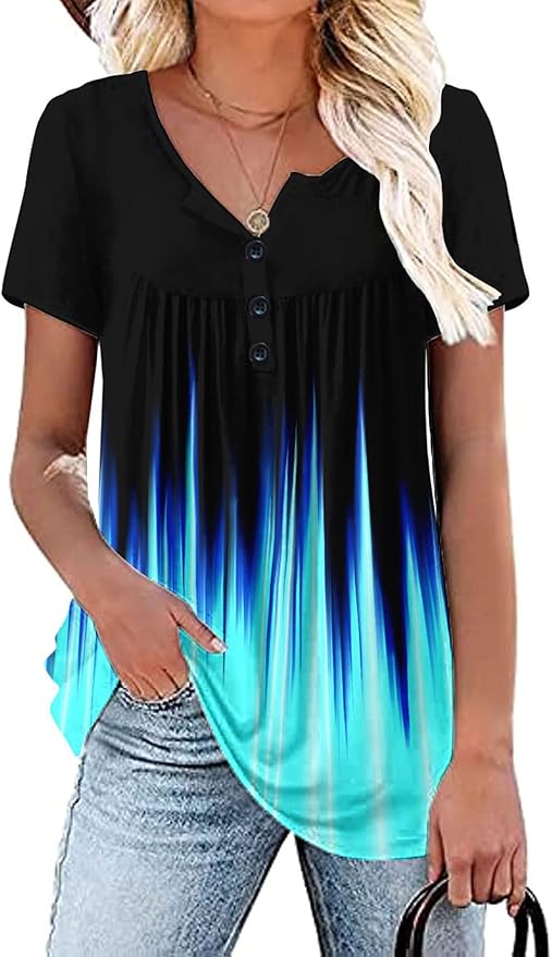 WRRH Women's Summer Short Sleeve Tunic Plus size ladies shirts Floral Blouse Loose Flowy Tops for Leggings M-4XL