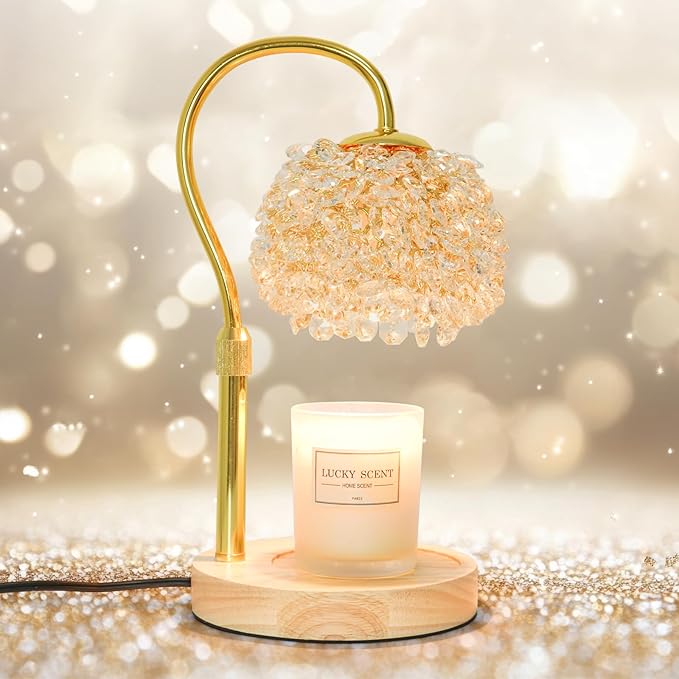 Hisummer Candle Warmer Lamp with Timer, Dimmable Candle Lamp Warmer with 312 K9 Crystals Adjustable Height Electric Candle...