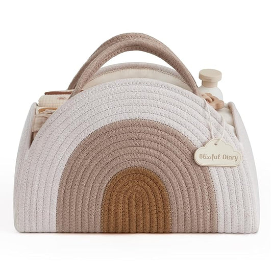 Blissful Diary Baby Diaper Caddy Organizer, Cotton Rope Diaper Caddy Basket, Large Storage Basket for Newborn Boys and Gir...