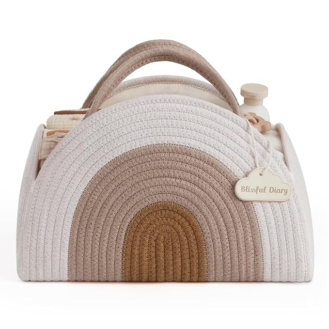 Blissful Diary Baby Diaper Caddy Organizer, Cotton Rope Diaper Caddy Basket, Large Storage Basket for Newborn Boys and Gir...