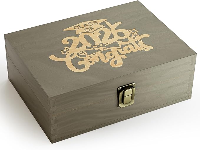 REMEIT Graduation Keepsake Box - Engraved Class of 2026 Wood Memory Box Congrats Grad Gift for Him Her, Perfect for Storin...