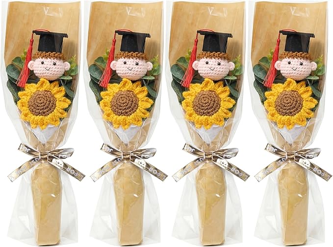 Yinder 4 Set Graduation Gifts Crochet Flower Bouquet Handmade Knitted Sunflower Bouquet 2026 Grad Gift for Her or Him Midd...