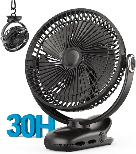 10000mAh 30hrs Portable Fan Rechargeable, 8-Inch Battery Operated Clip on Fan, USB Fans, 4 Speeds, Strong Airflow, Sturdy ...